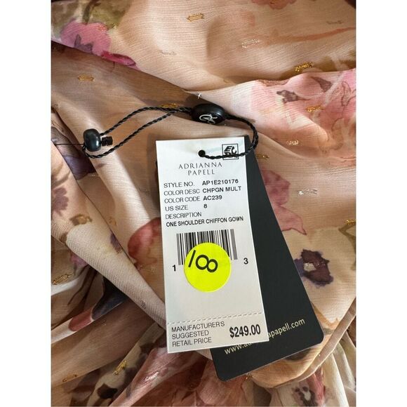 NWT Adrianna Papell Champagne Multi Nude Floral One Shoulder Gown Bridesmaid - Picture 10 of 10